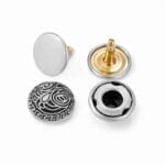 R598 11.5mm decorative dome rivets in Black Tin finish, swirl engraved design.