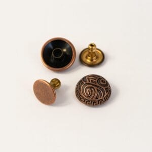 R598 15mm decorative dome rivet in Antique Copper finish – double cap dome rivet for leathercraft.