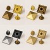 R630-Pyramid Rivet-20mm-Avetco R630 20mm pyramid rivets in assorted finishes including antique brass, satin gold, gunmetal, and nickel.