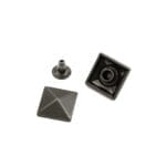 gunmetal pyramid rivets with post and cap shown on white background