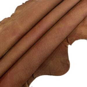 Rugged Lambskin Leather Economy Cognac color lamb hide showing natural marks and vintage patina