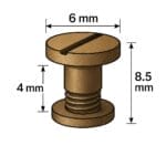 Technical illustration showing Flat Head Chicago Screw Post dimensions 6x4mm