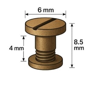 Technical illustration showing Flat Head Chicago Screw Post dimensions 6x4mm