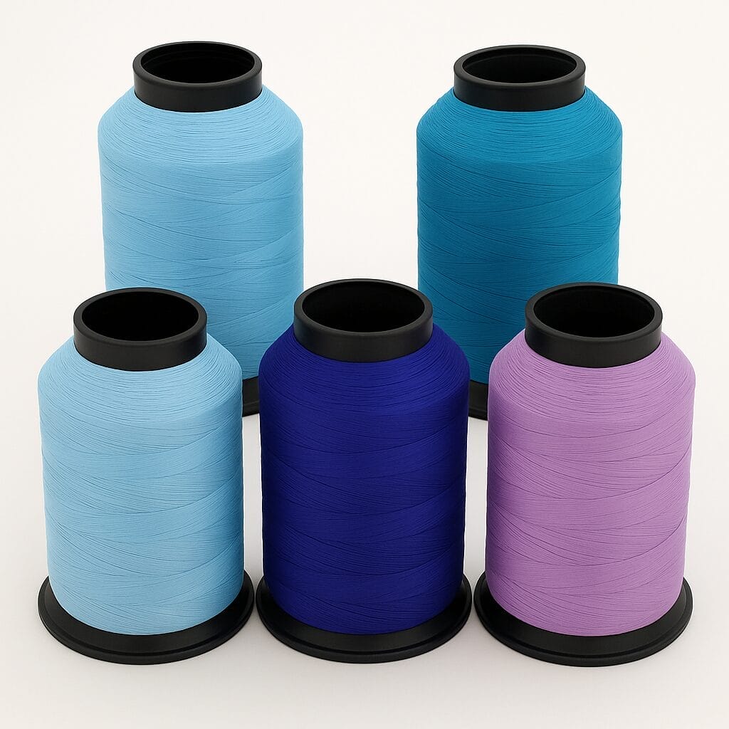 Nylon bonded thread in blue and purple color variations.-Avetco