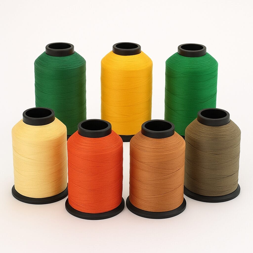Nylon Bonded Thread- Greens and Yellows Nylon bonded thread in green and yellow color variations.-Avetco