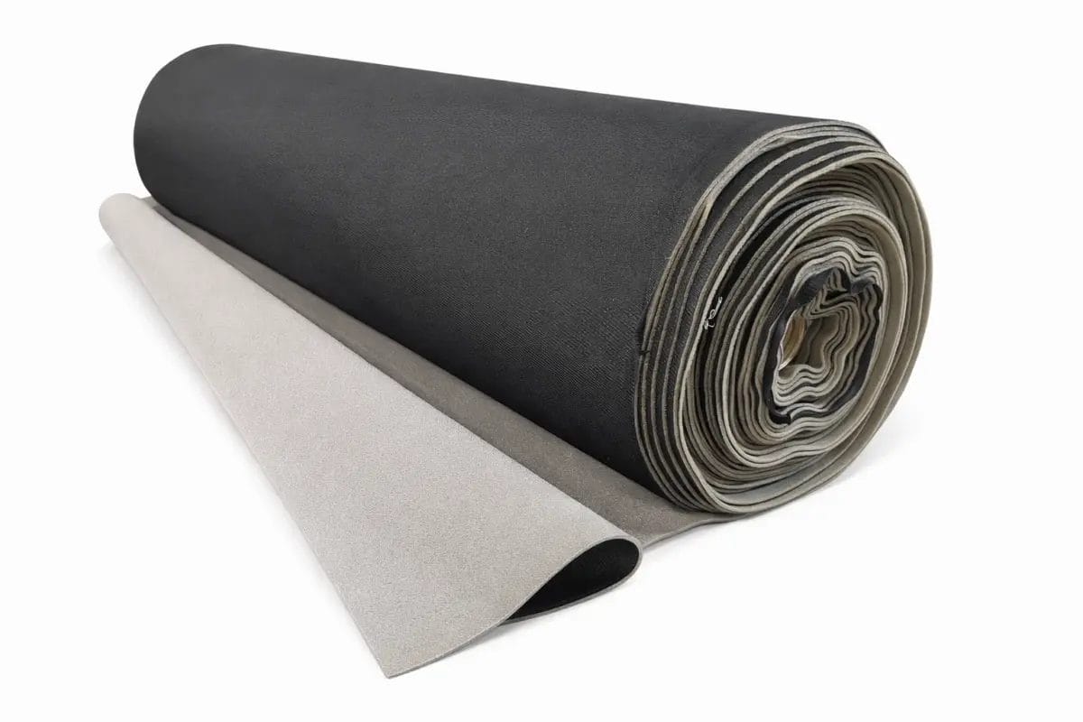 Black tricot foam-backed fabric with 2mm soft padding lining, 56 inches wide.